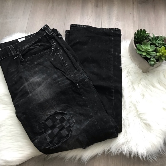 jeans with checkered patches
